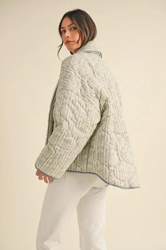 MABLE Floral Printed Quilted Open Front Jacket.