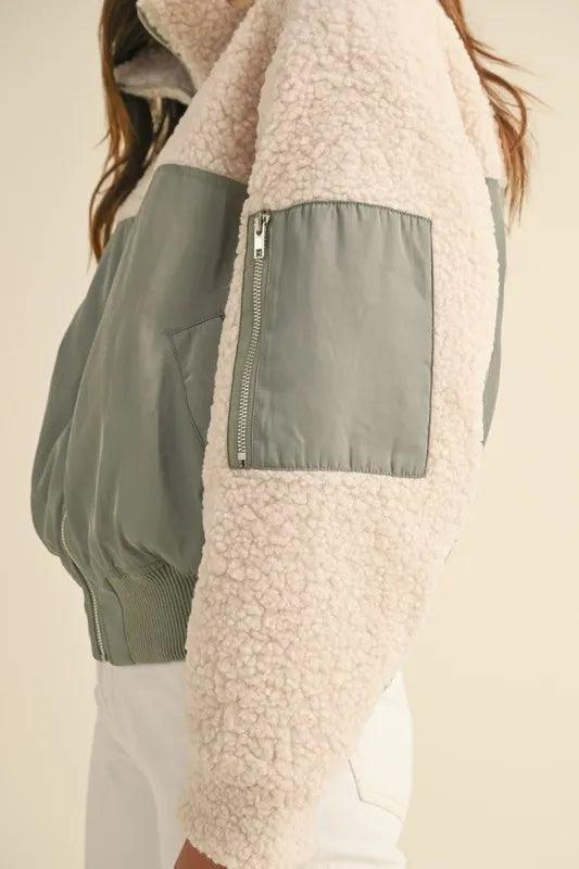 MABLE Shearling Contrast Bomber Jacket.