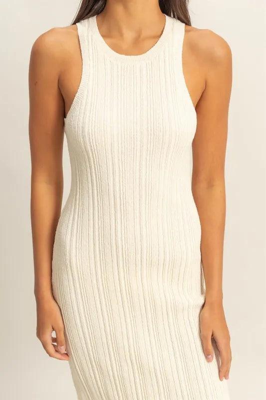 HYFVE Round Neck Bodycon Ribbed Knit Dress.