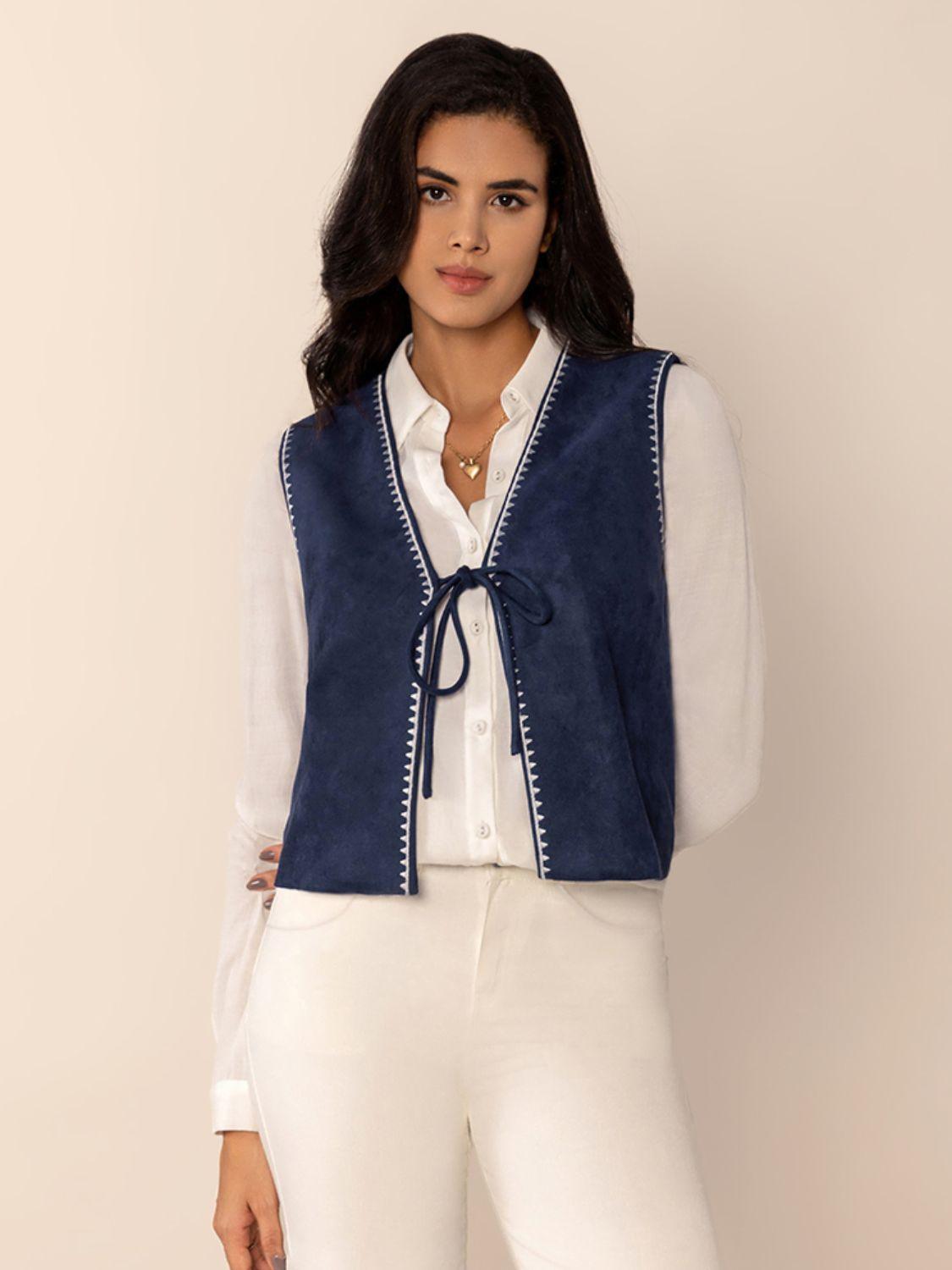Tied Contrast Trim Vest.