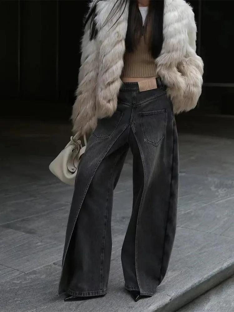 Distressed Vintage Cargo Wide Leg Denim Pants.