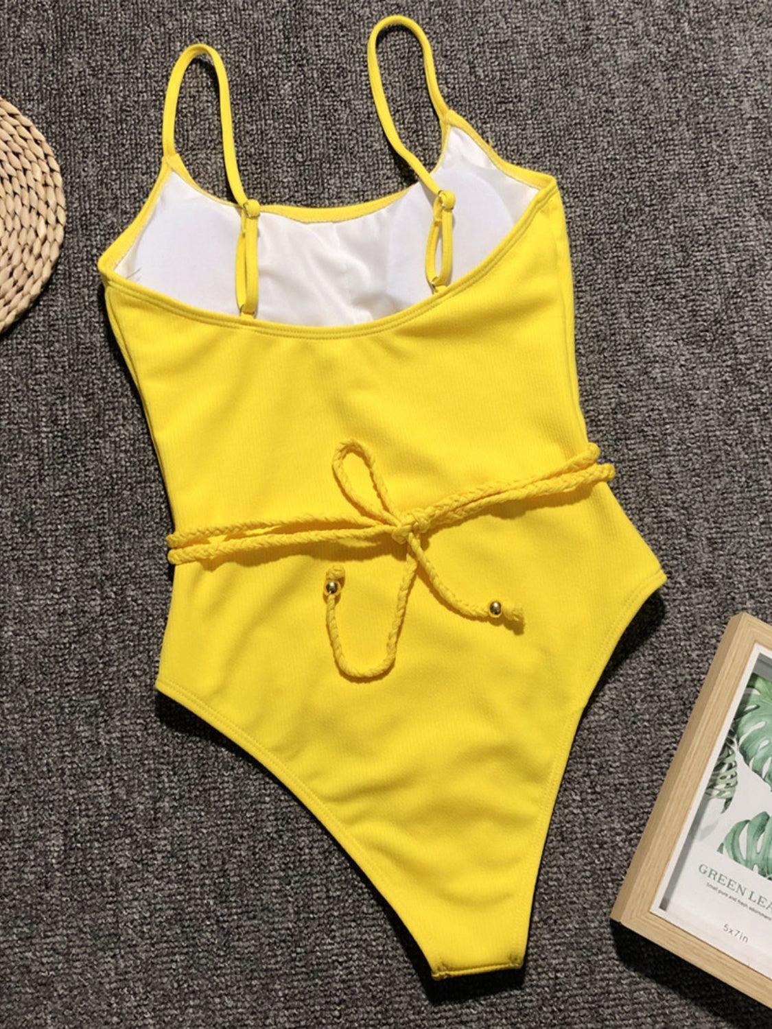 Ribbed Tie Waist One-Piece Swimsuit.