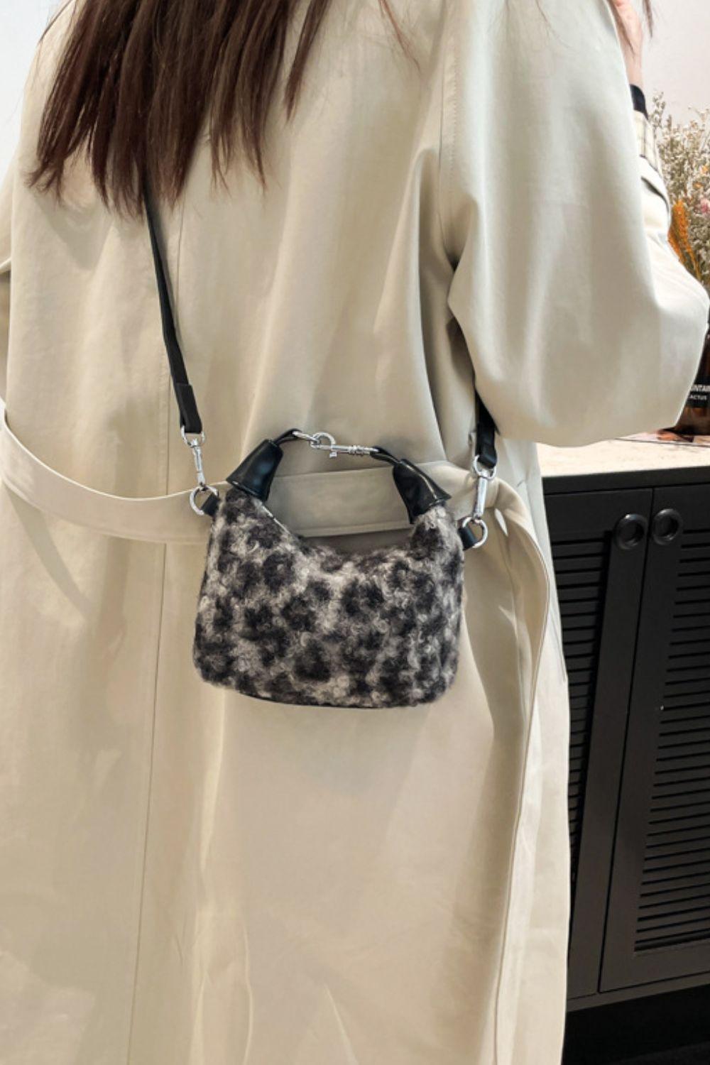 Fuzzy Polyester Mini Handbag with Zipper.