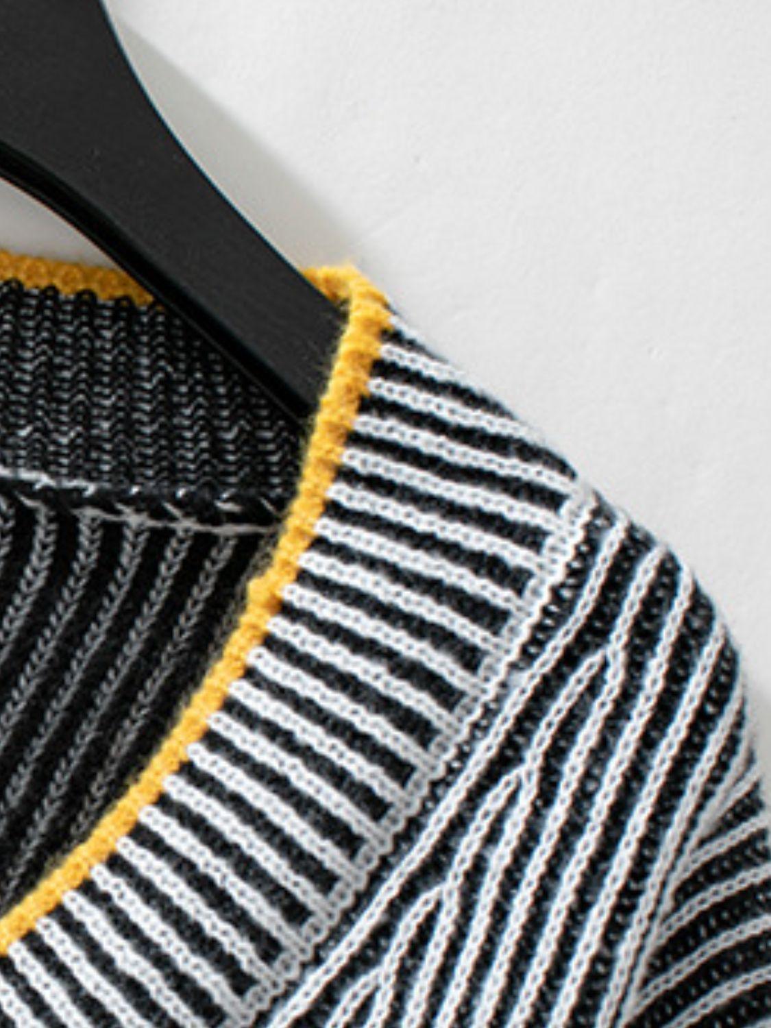 Striped V-Neck Long Sleeve Sweater.