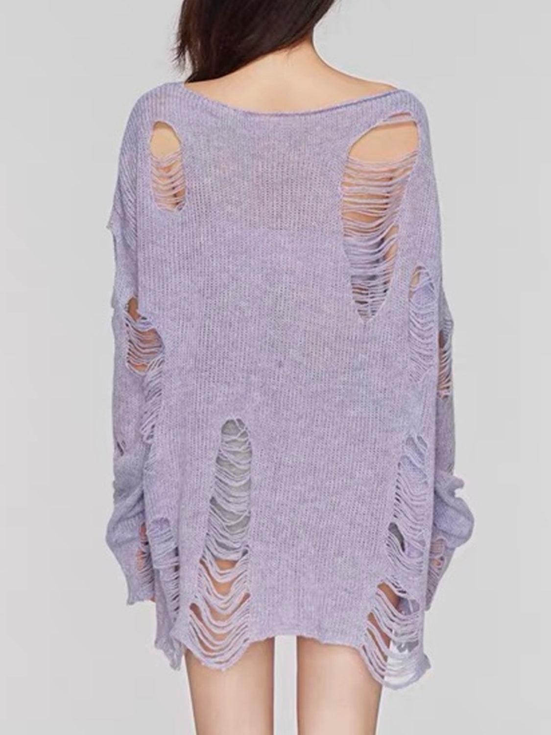 Distressed Boat Neck Knit Cover Up.