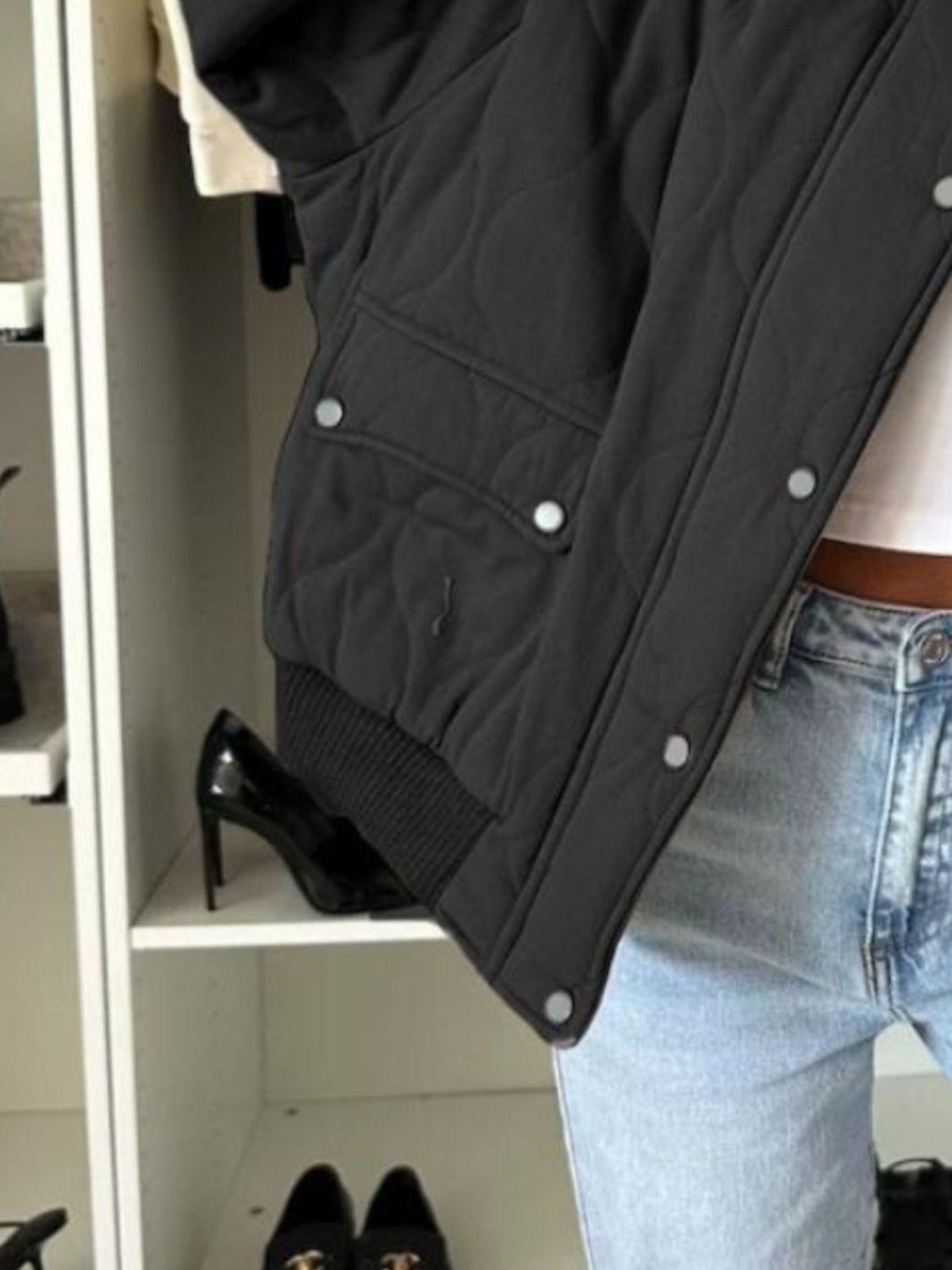 Baseball Collar Snap Down Long Sleeve Jacket.