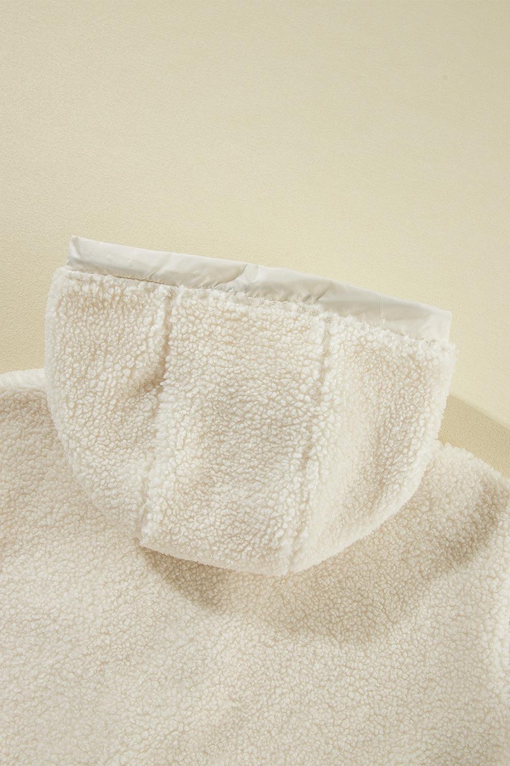 Drawstring Zip Up Sherpa Jacket with Removable Hood.