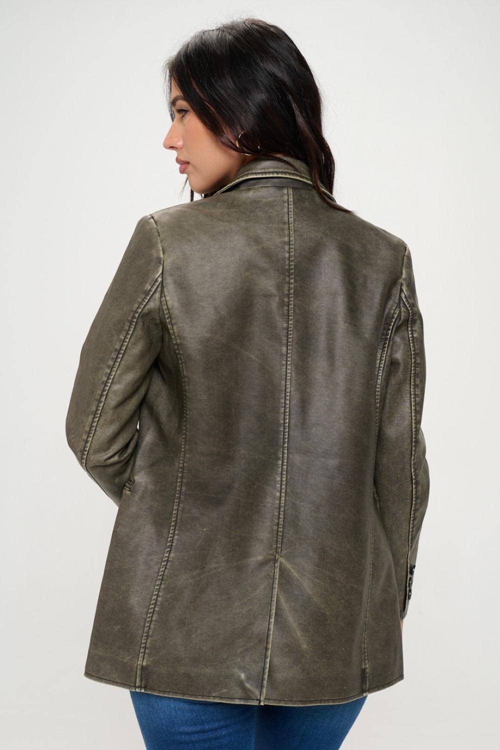 Coalition LA Single-Breasted Vegan Leather Blazer.