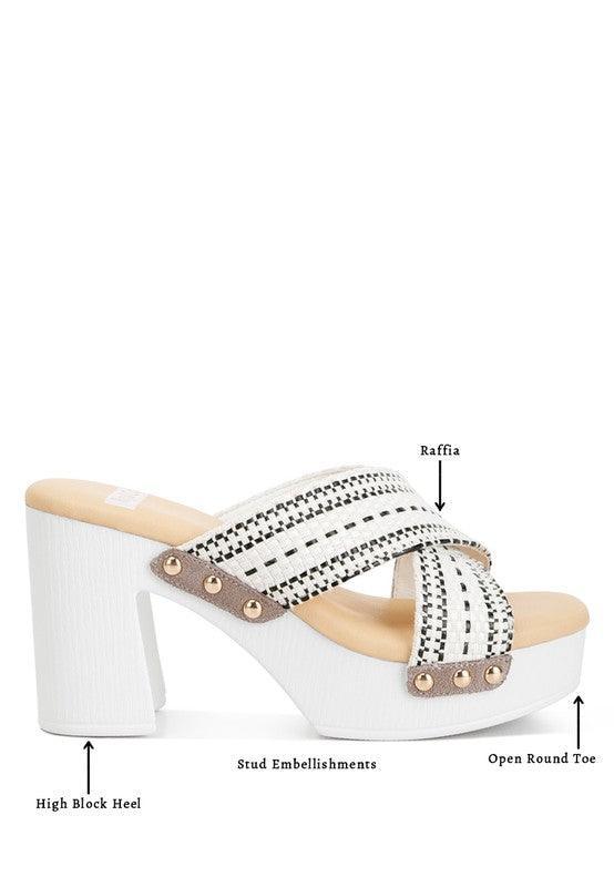 Finley Raffia High Block Heel Clogs.