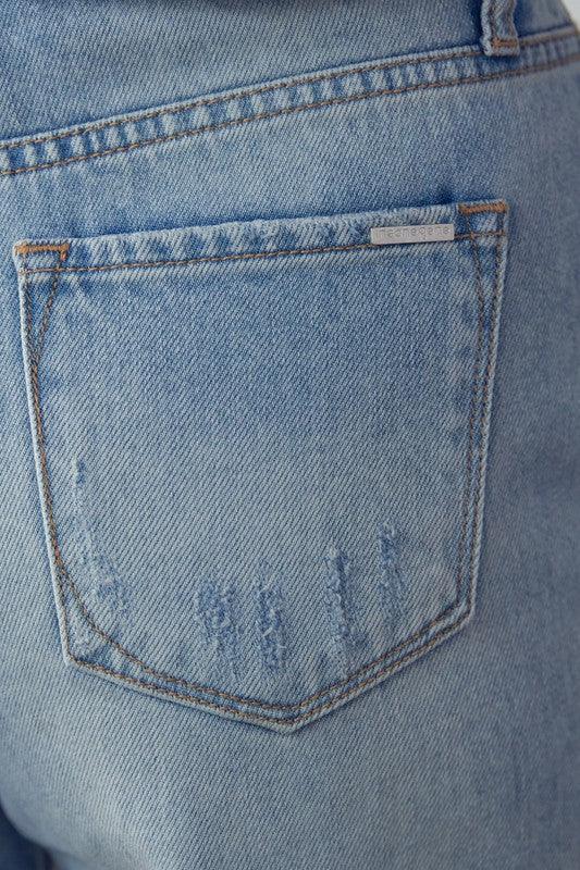 High Rise Ripped Bermuda Denim Shorts.