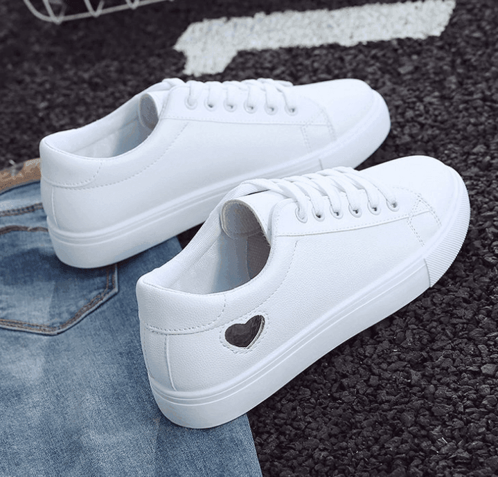 Leather Heart White Sneakers.