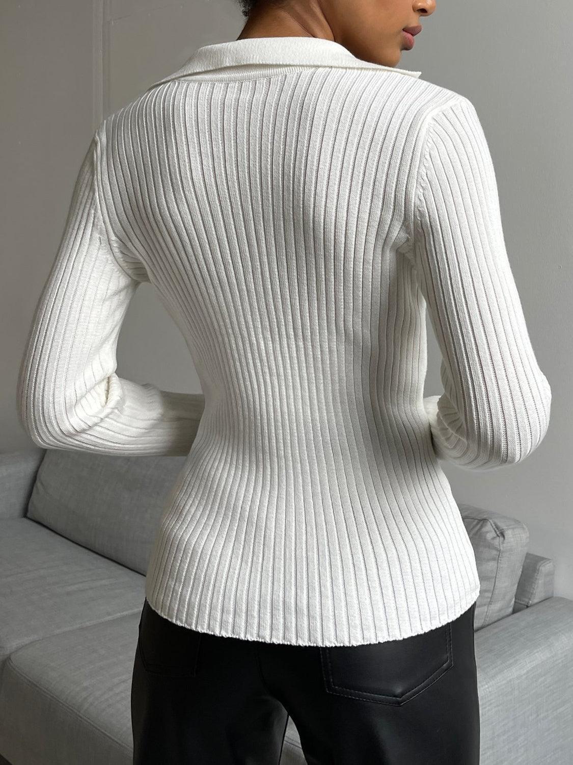 Johnny Collar Rib-Knit Top.