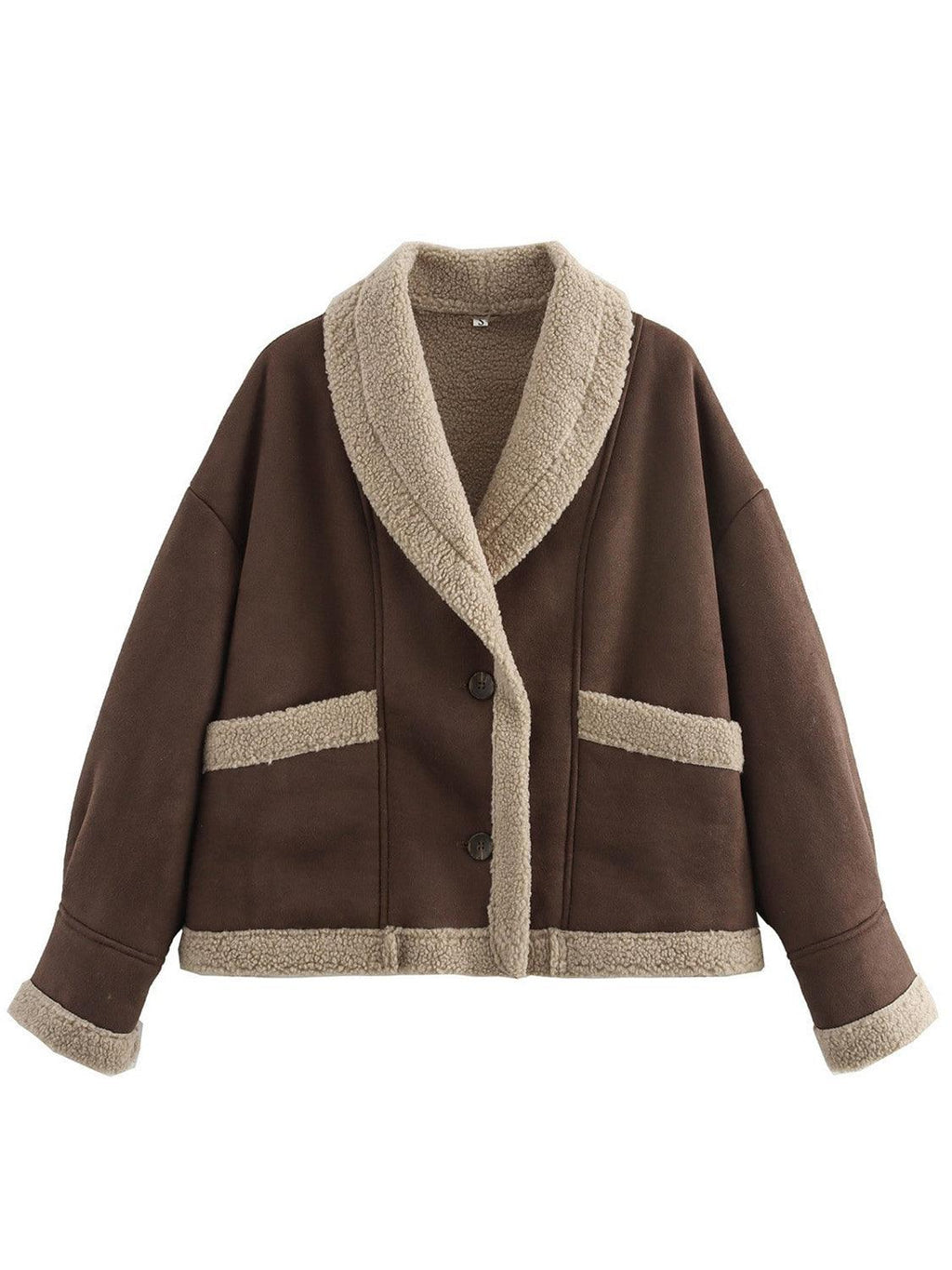 Fuzzy Collared Neck Long Sleeve Jacket.