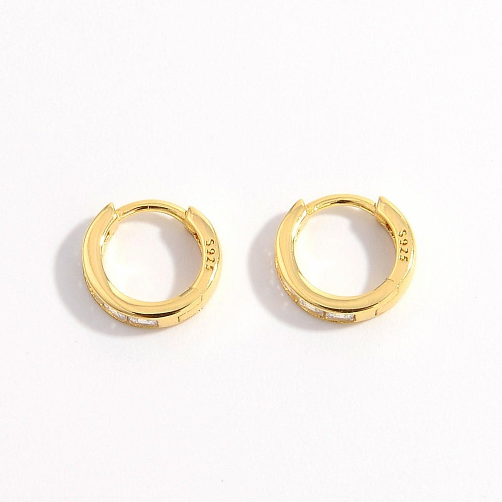 925 Sterling Silver Inlaid Zircon Huggie Earrings.