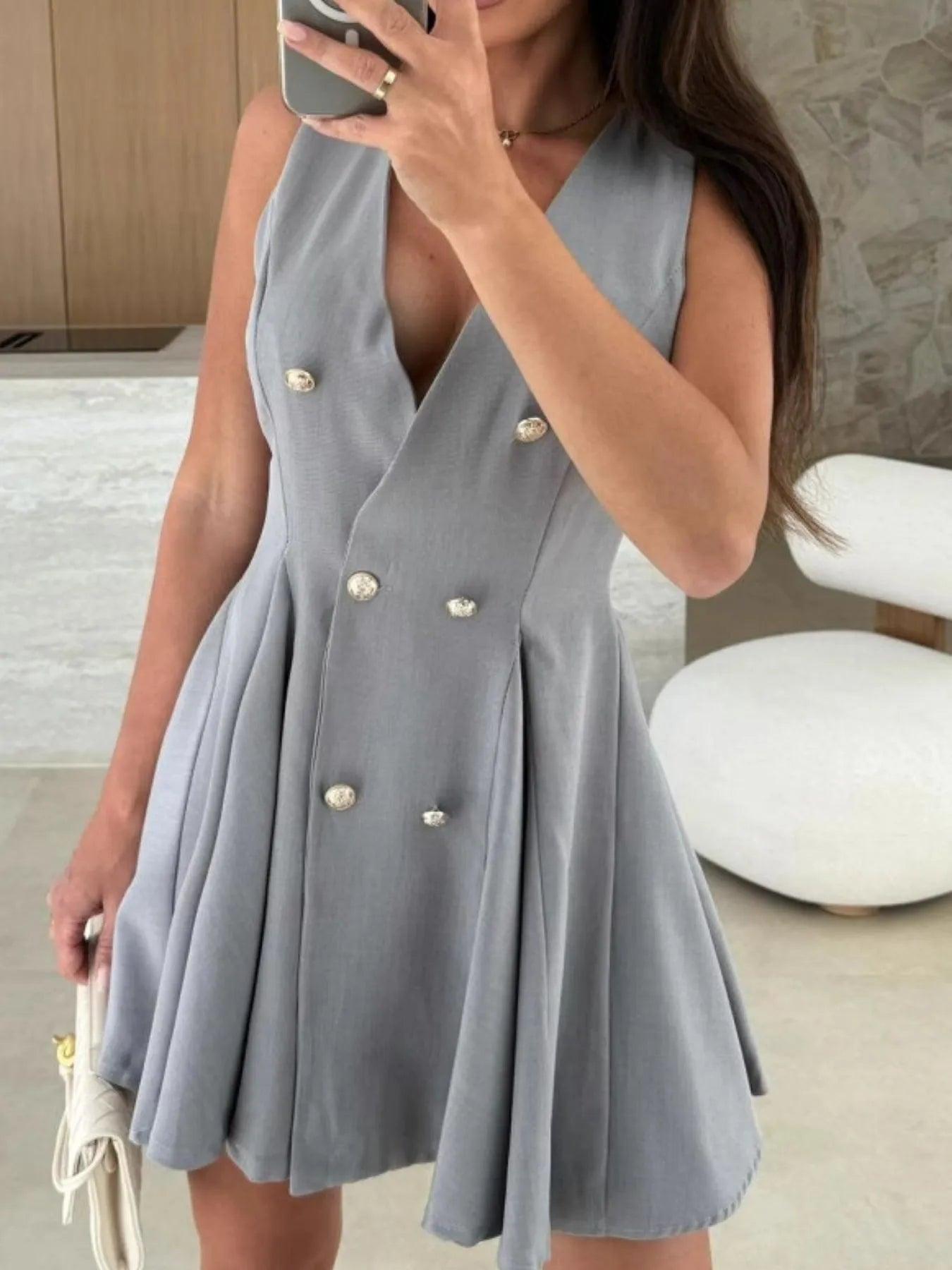 Sleeveless Double-Breasted Mini Dress.