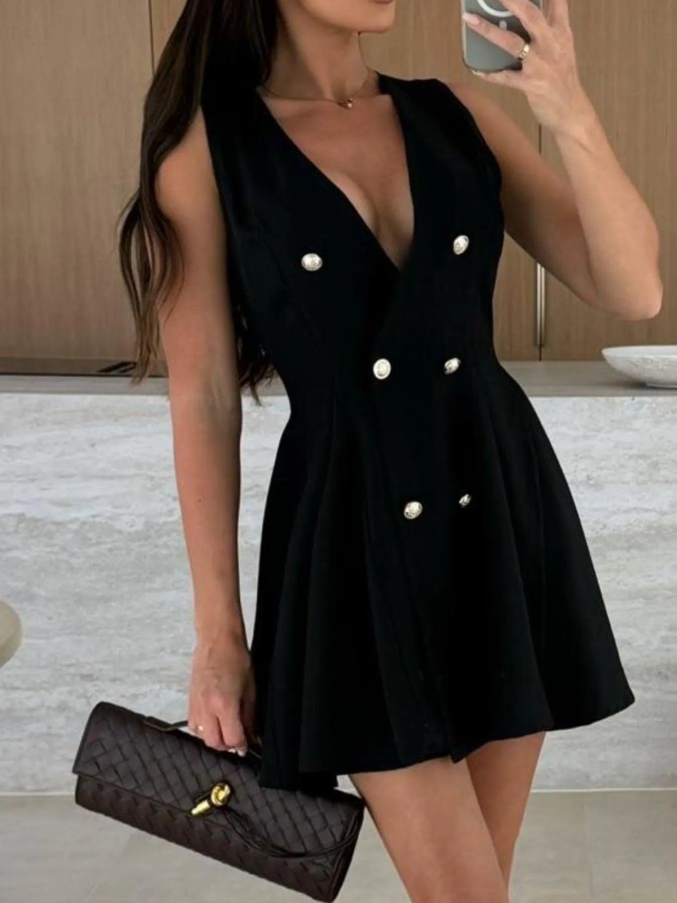 Sleeveless Double-Breasted Mini Dress.