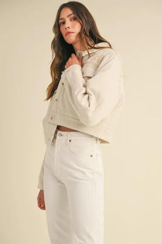 MABLE Embroidered Quilted Cropped Jacket.