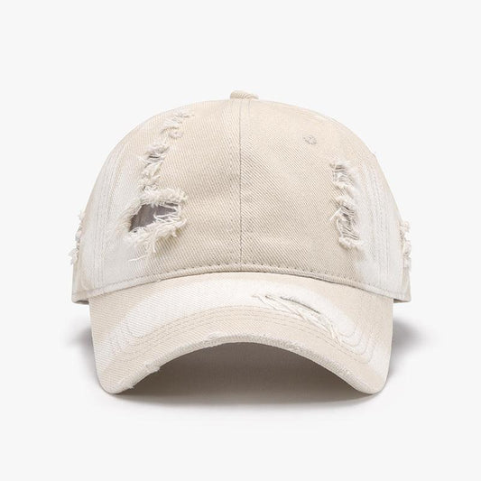 Distressed Adjustable Cotton Baseball Cap - SHANKARA CHÉRIE