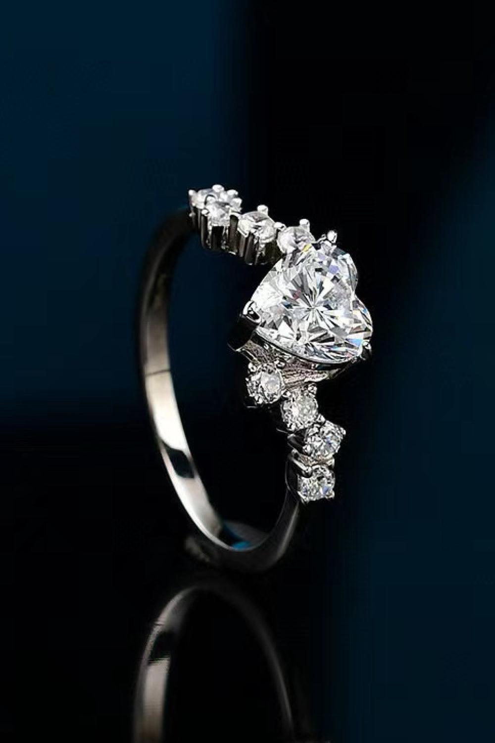 1 Carat Moissanite Heart 925 Sterling Silver Ring.