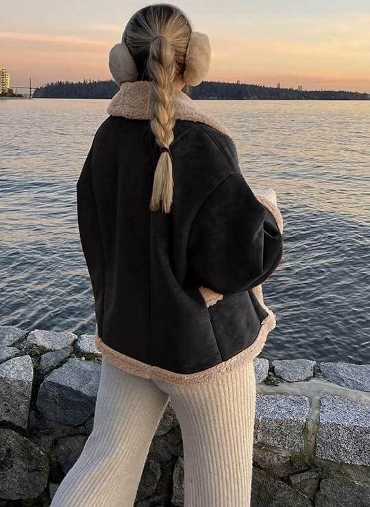 Fuzzy Collared Neck Long Sleeve Jacket.