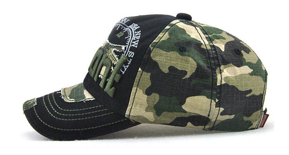Camouflage Daxie Distressed Embroidered Cotton Baseball Cap.