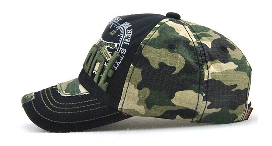 Camouflage Daxie Distressed Embroidered Cotton Baseball Cap