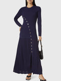 Openwork Round Neck Long Sleeve Sweater Dress.