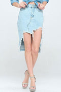 FRONT DESTROYED DENIM SKIRT.