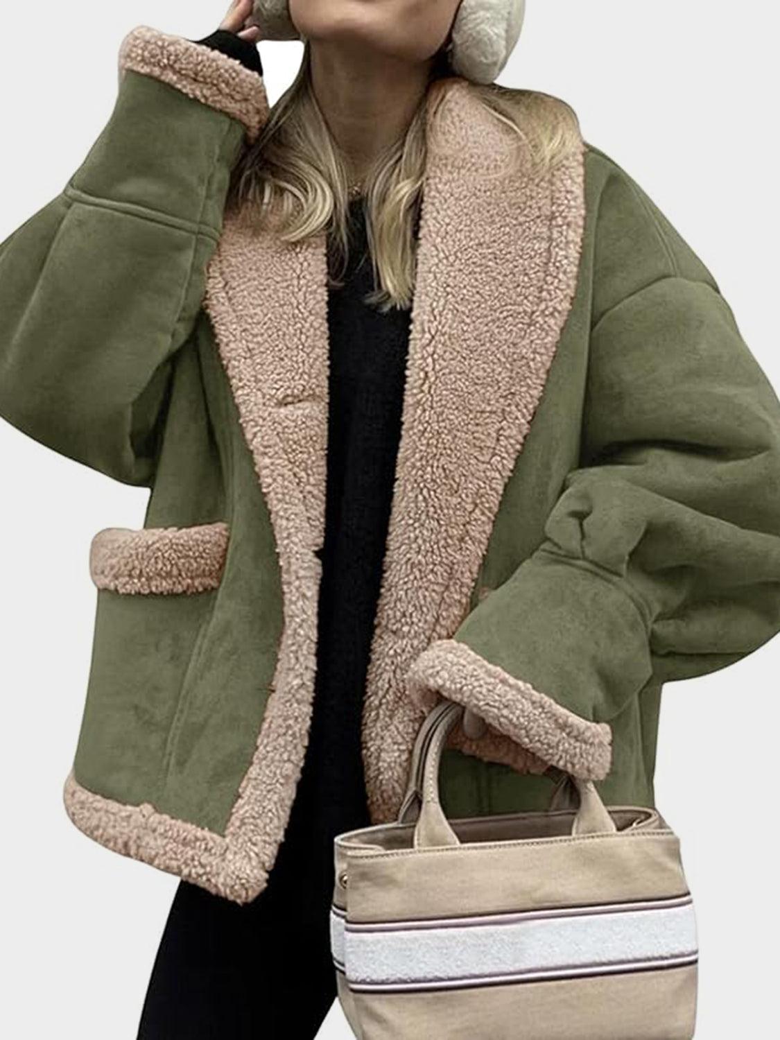 Fuzzy Collared Neck Long Sleeve Jacket - SHANKARA CHÉRIE