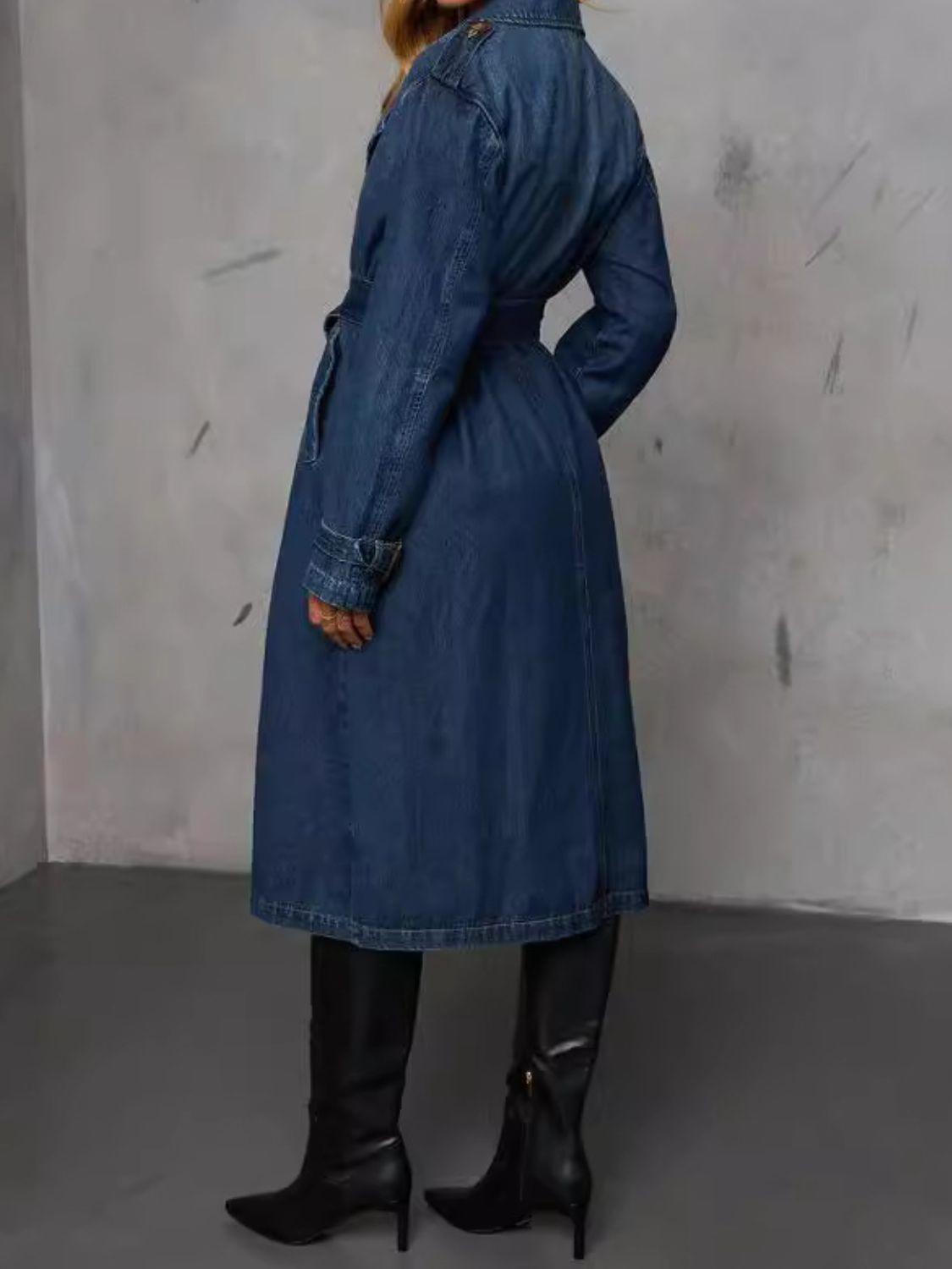 Button Up Long Sleeve Longline Denim Jacket.