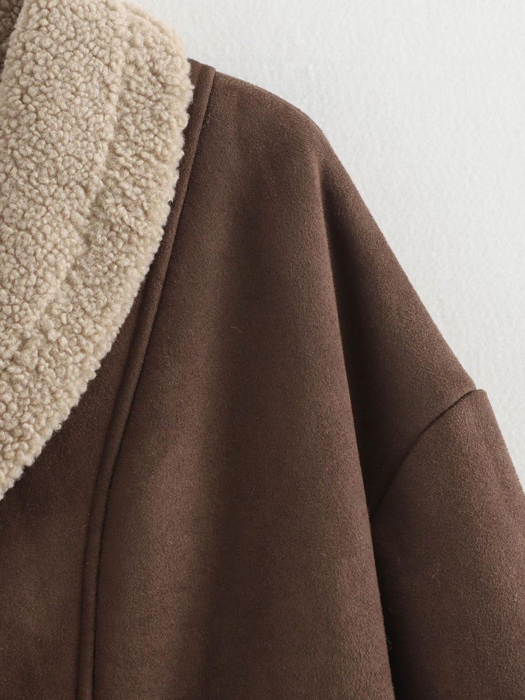 Fuzzy Collared Neck Long Sleeve Jacket.