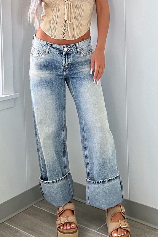 Washed Wide Leg Jeans with Pockets.