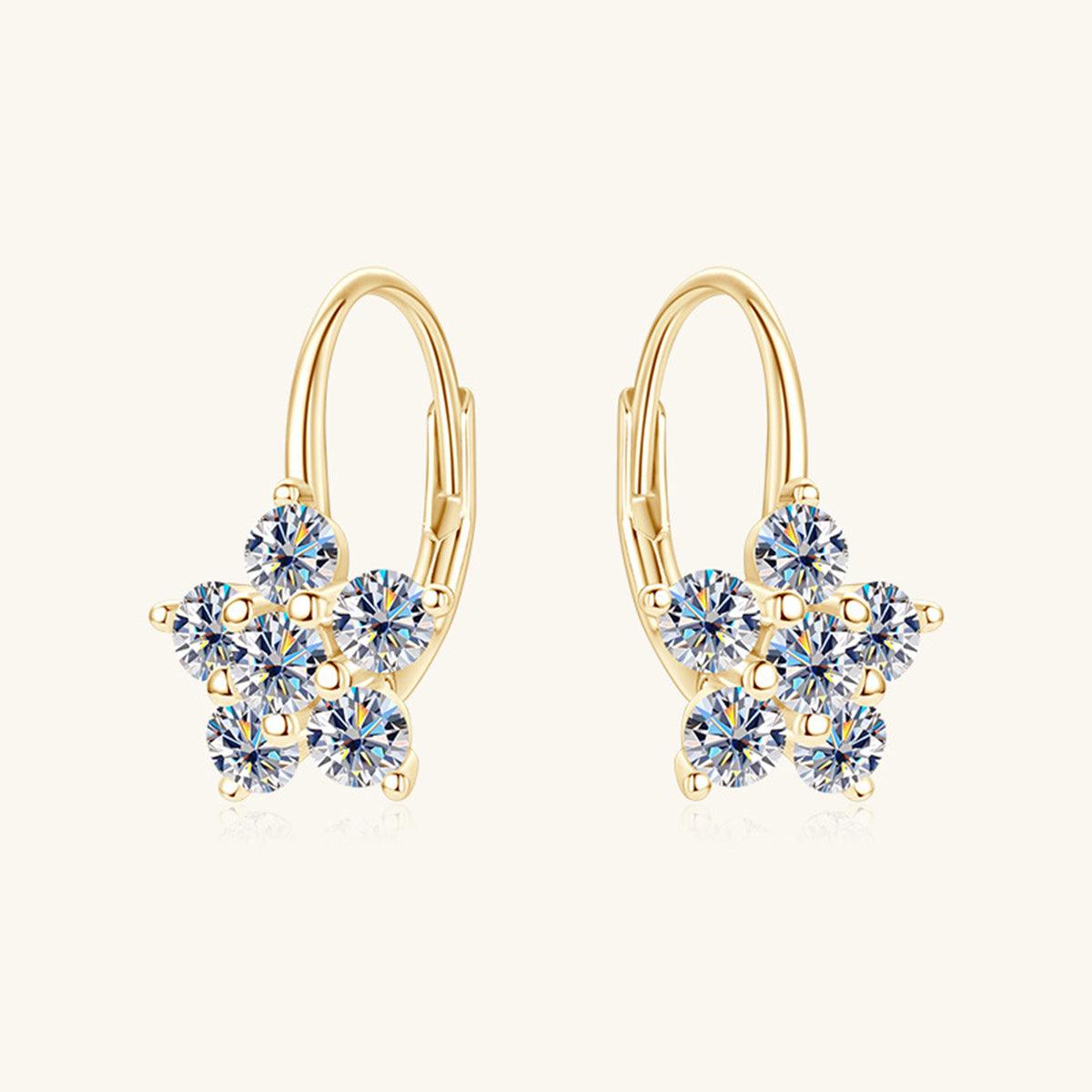 1.2 Carat 925 Sterling Silver Moissanite Flower Huggie Earrings.