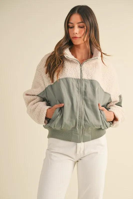 MABLE Shearling Contrast Bomber Jacket.
