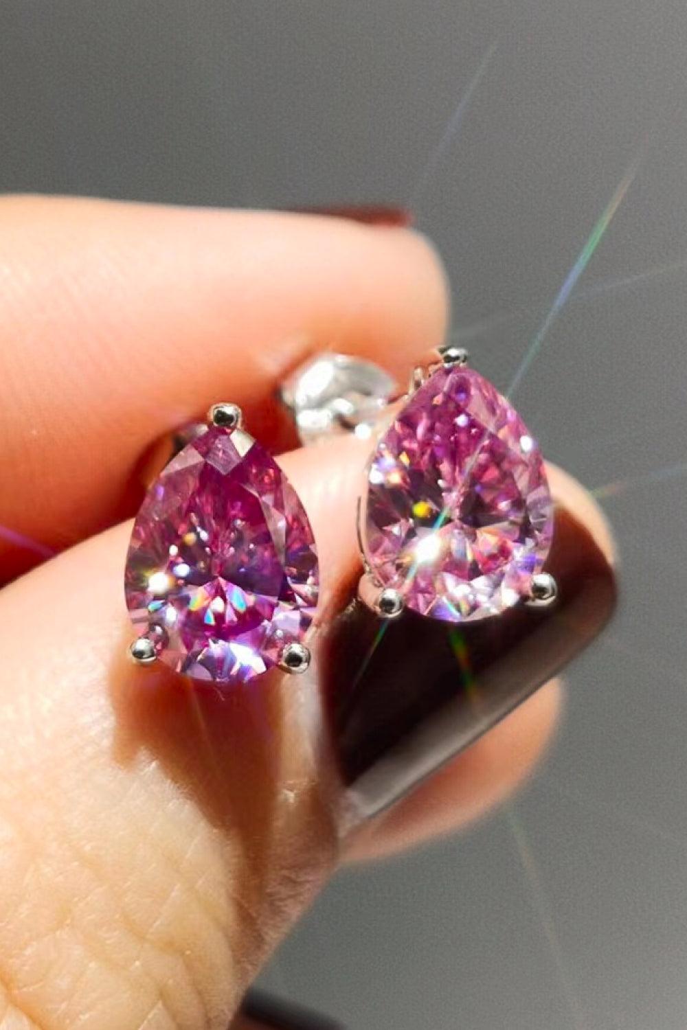 2 Carat Teardrop Moissanite Platinum-Plated Stud Earrings.