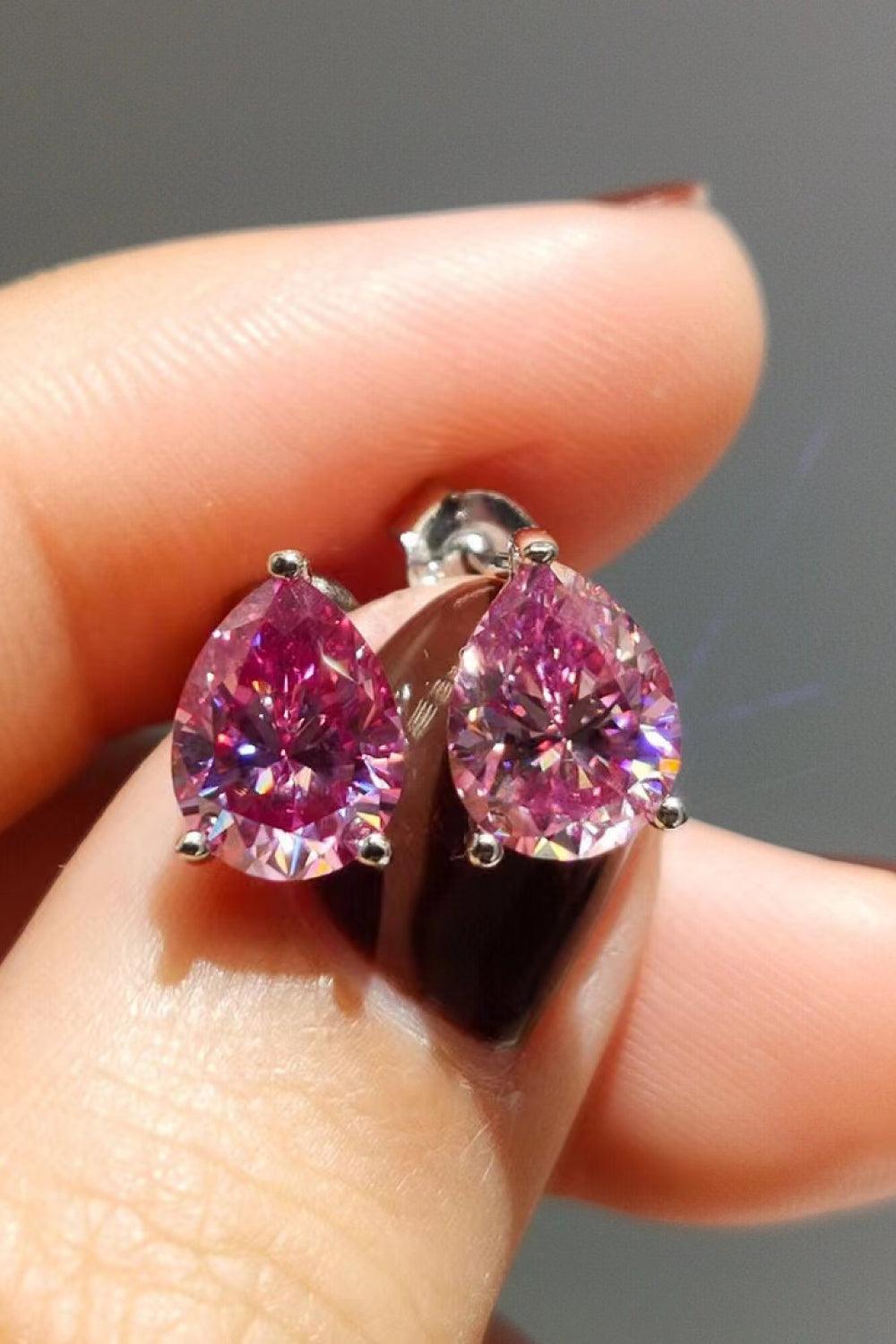 2 Carat Teardrop Moissanite Platinum-Plated Stud Earrings.