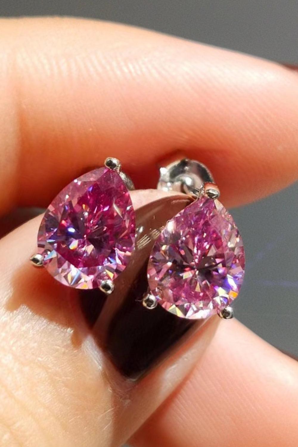 2 Carat Teardrop Moissanite Platinum-Plated Stud Earrings.