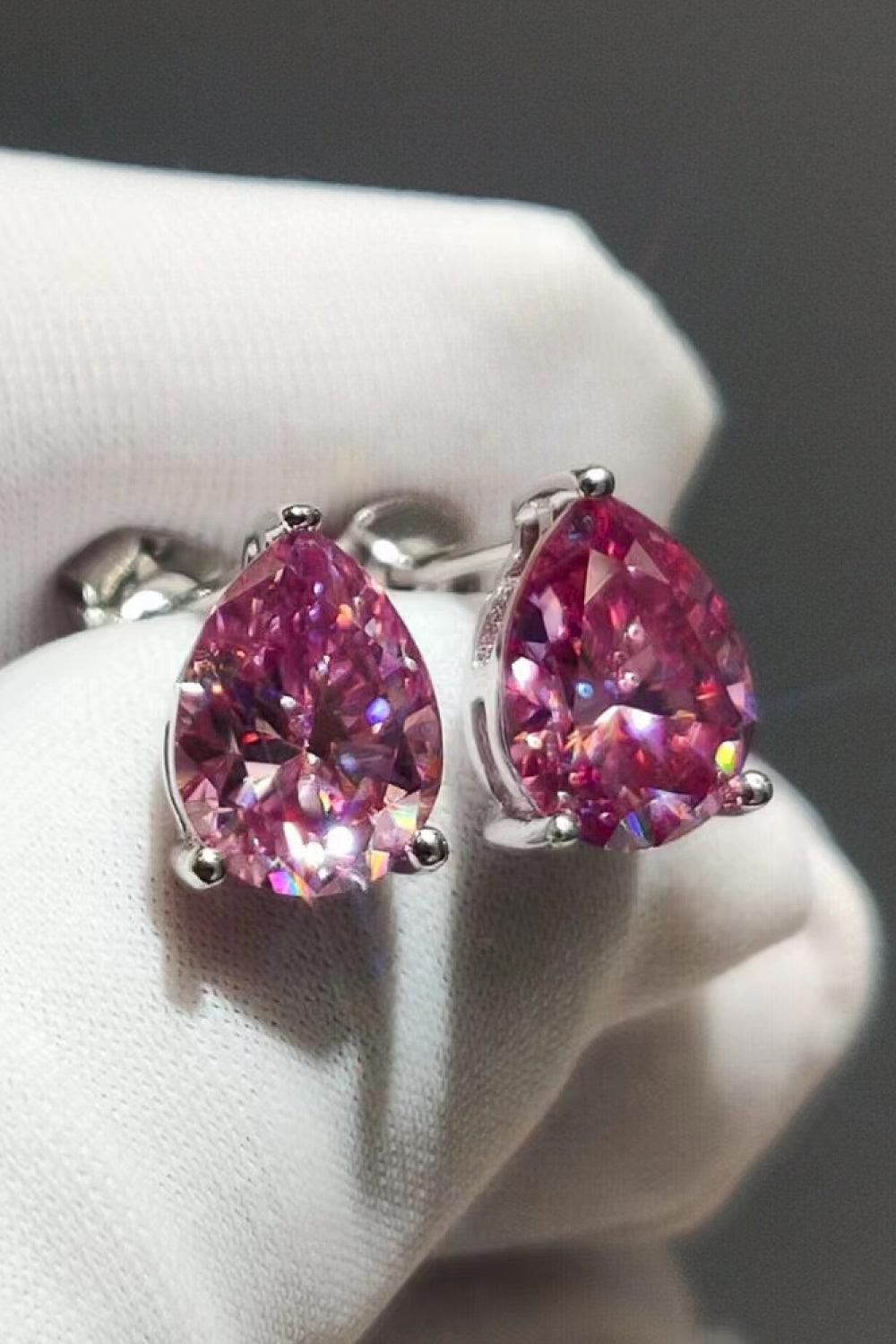 2 Carat Teardrop Moissanite Platinum-Plated Stud Earrings.
