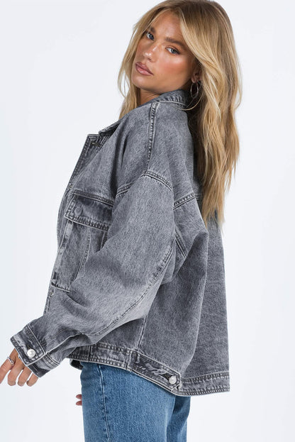 Collared Neck Button Up Denim Jacket