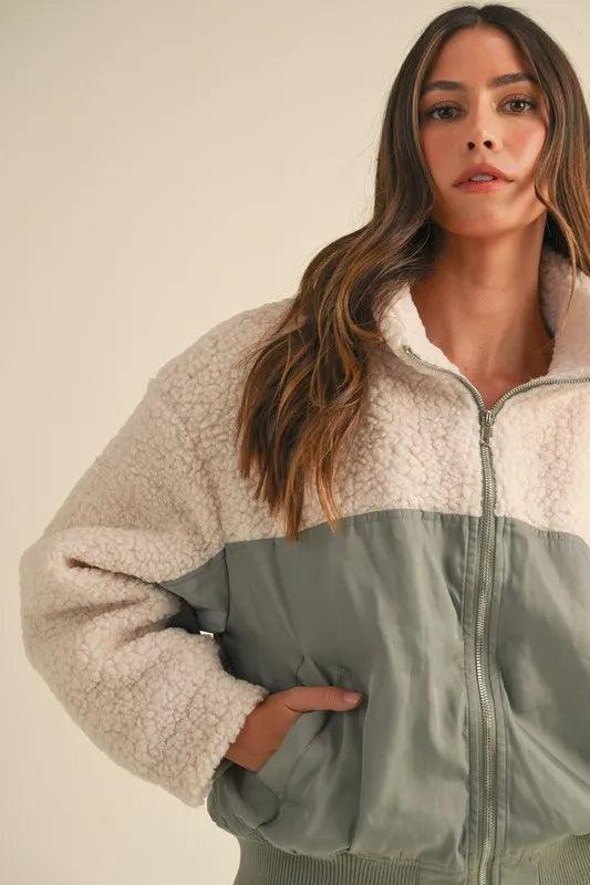 MABLE Shearling Contrast Bomber Jacket.