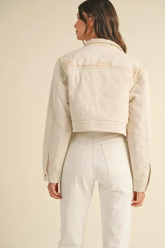MABLE Embroidered Quilted Cropped Jacket.