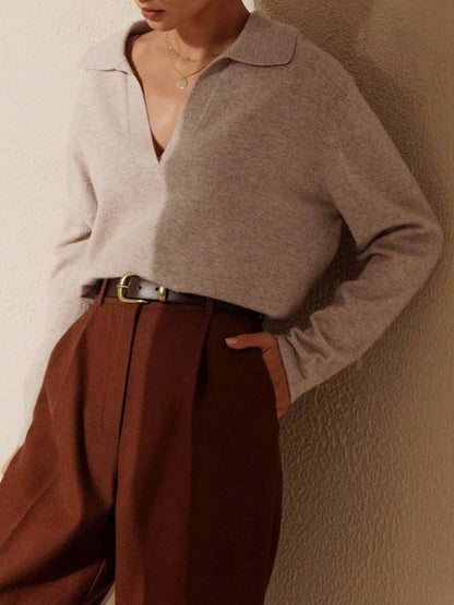 Johnny Collar Long Sleeve Sweater Soft Classic & Versatile The Staple Piece Every Wardrobe Needs In Creamy Nude Brown.