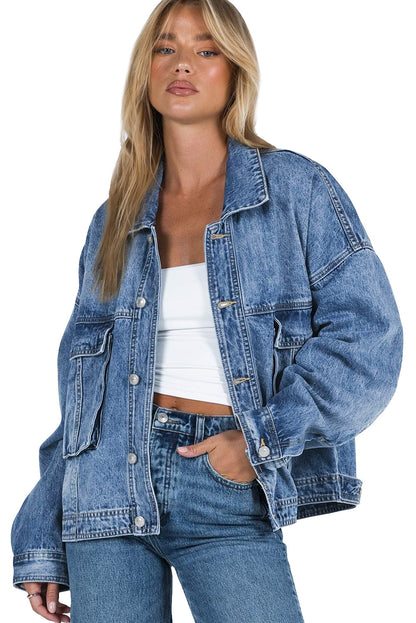 Collared Neck Button Up Denim Jacket