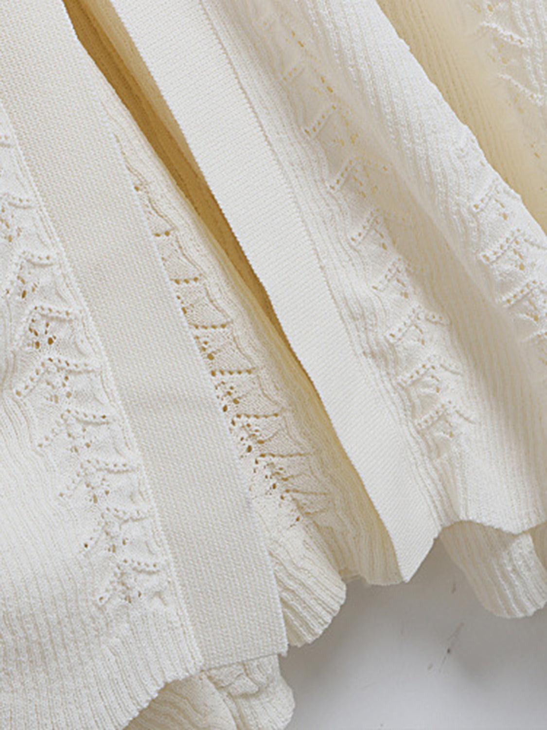 Openwork Round Neck Long Sleeve Sweater Dress.