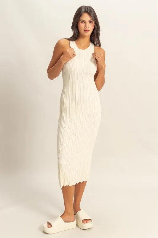 HYFVE Round Neck Bodycon Ribbed Knit Dress.