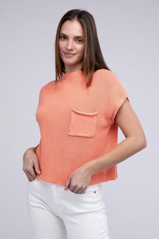 Mock Neck Short Sleeve Cropped Sweater.