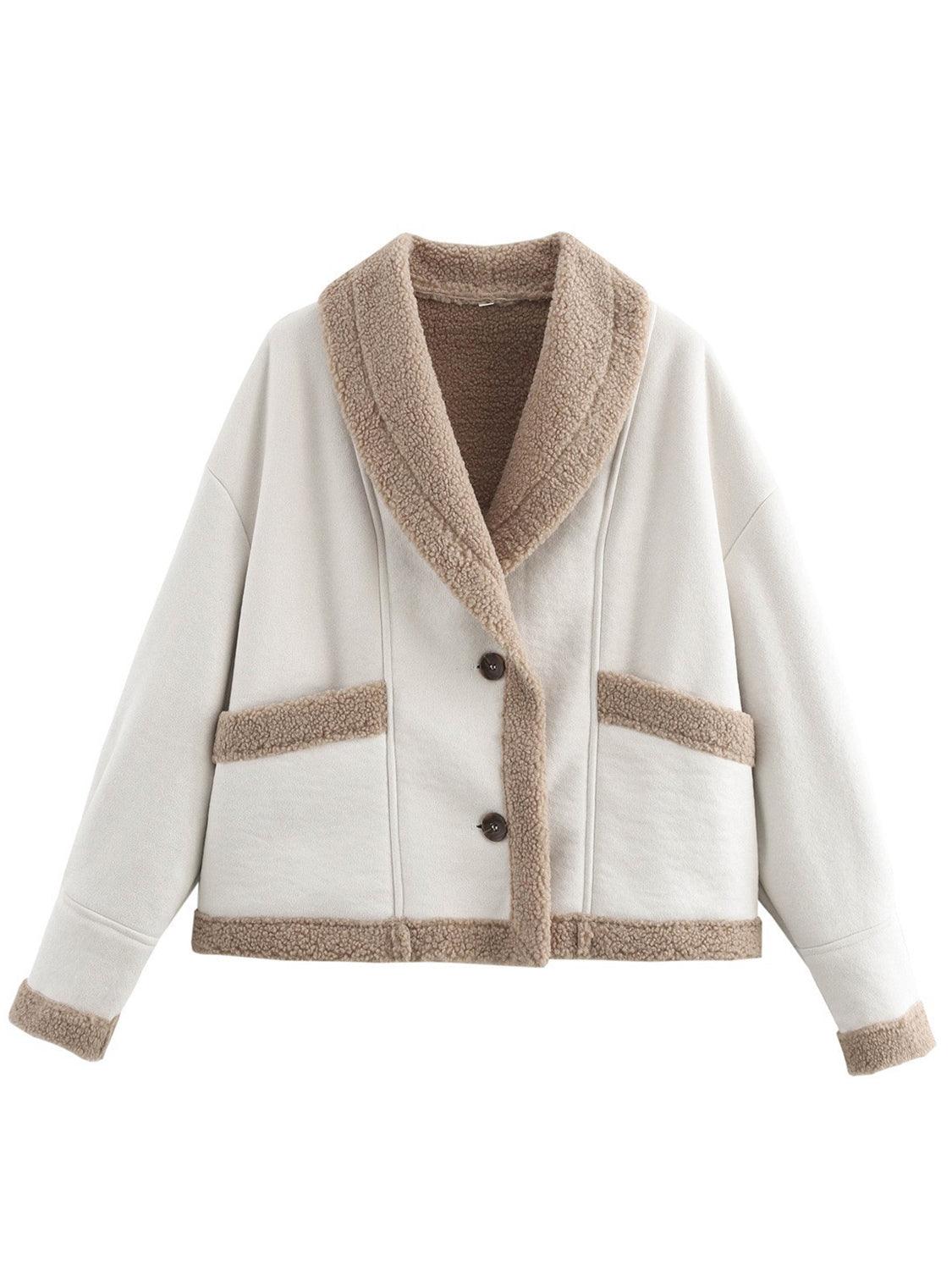 Fuzzy Collared Neck Long Sleeve Jacket - SHANKARA CHÉRIE