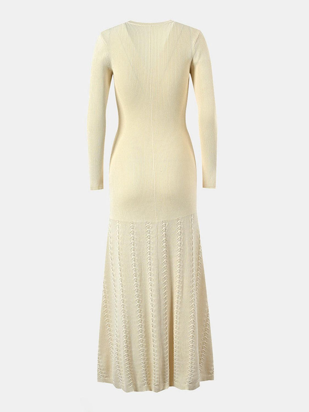 Openwork Round Neck Long Sleeve Sweater Dress.