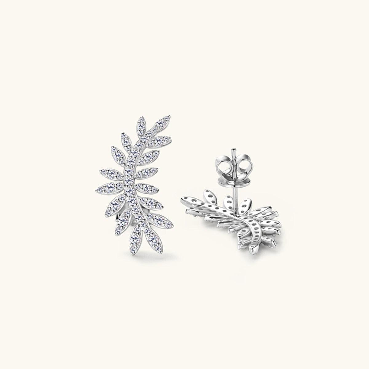 Moissanite 925 Sterling Silver Leaf Shape Stud Earrings.