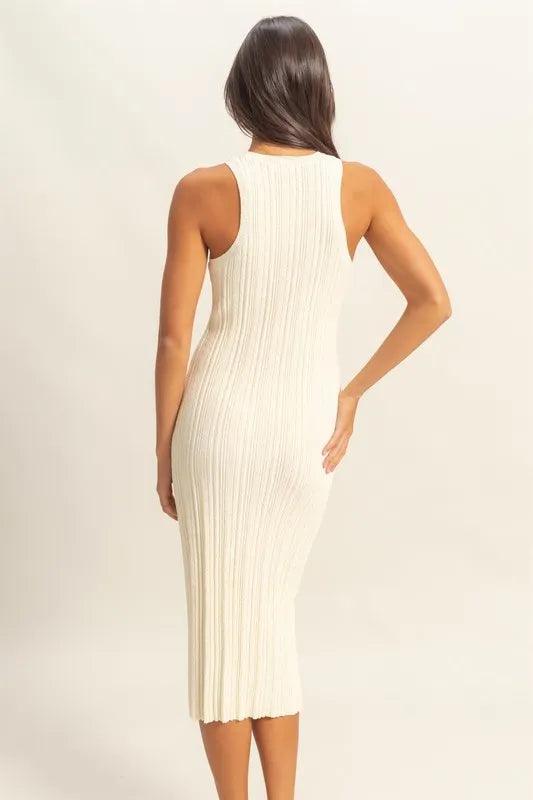 HYFVE Round Neck Bodycon Ribbed Knit Dress.